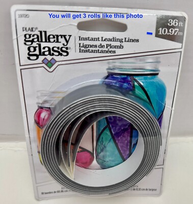 3 Rolls/36 ft Gallery Glass Instant Lead Lines 18 strips 1/8''W x 24''L Peel stick