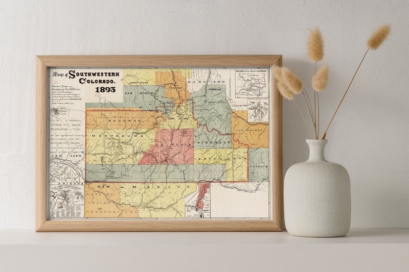 1893 Map of Southwestern Colorado Railroads Mines 11x16 inch Wall Art Decor Prin