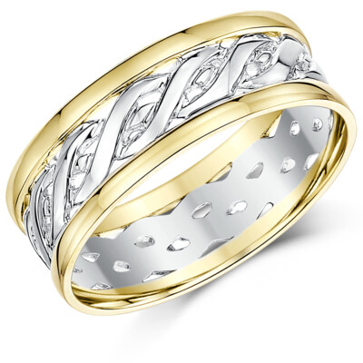 Keltischer Ehering 7 mm 9 kt Gelb- und Weißgold zweifarbig