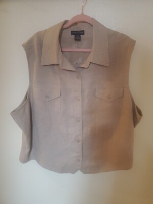 Charter Club Vest Womens 24W Beige Linen Satin Lined Country Western Plus