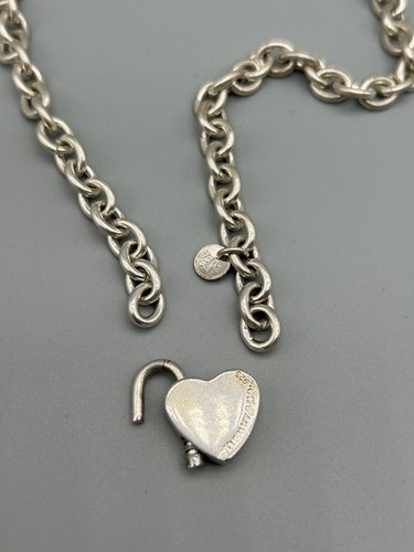 Please Return To Tiffany & Co 925 Sterling Heart Padlock Pendant Necklace 16” - Picture 9 of 17