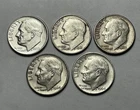Lot Of 5 Silver Roosevelt 10C Dimes 1959 1961 1962 1964 1964-D Coins