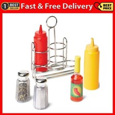 Melissa And Doug Condiments Set 6 Pcs - Play Food, Stainless Steel Caddy