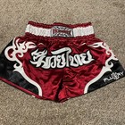 FLUORY Muay Thai Boxing Shorts Red Black White Trim MediumLarge