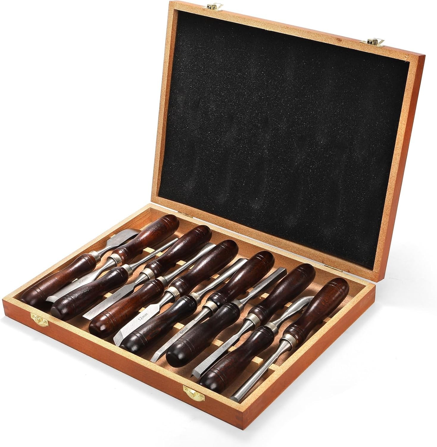 12 Pieces Wood Chisel Set, Woodworking Carving Tools with Wooden Box ...