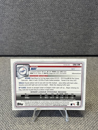 2020 Bowman Chrome Rookie Dustin May Refractor Auto /499 #CRA-DM - Picture 2 of 3