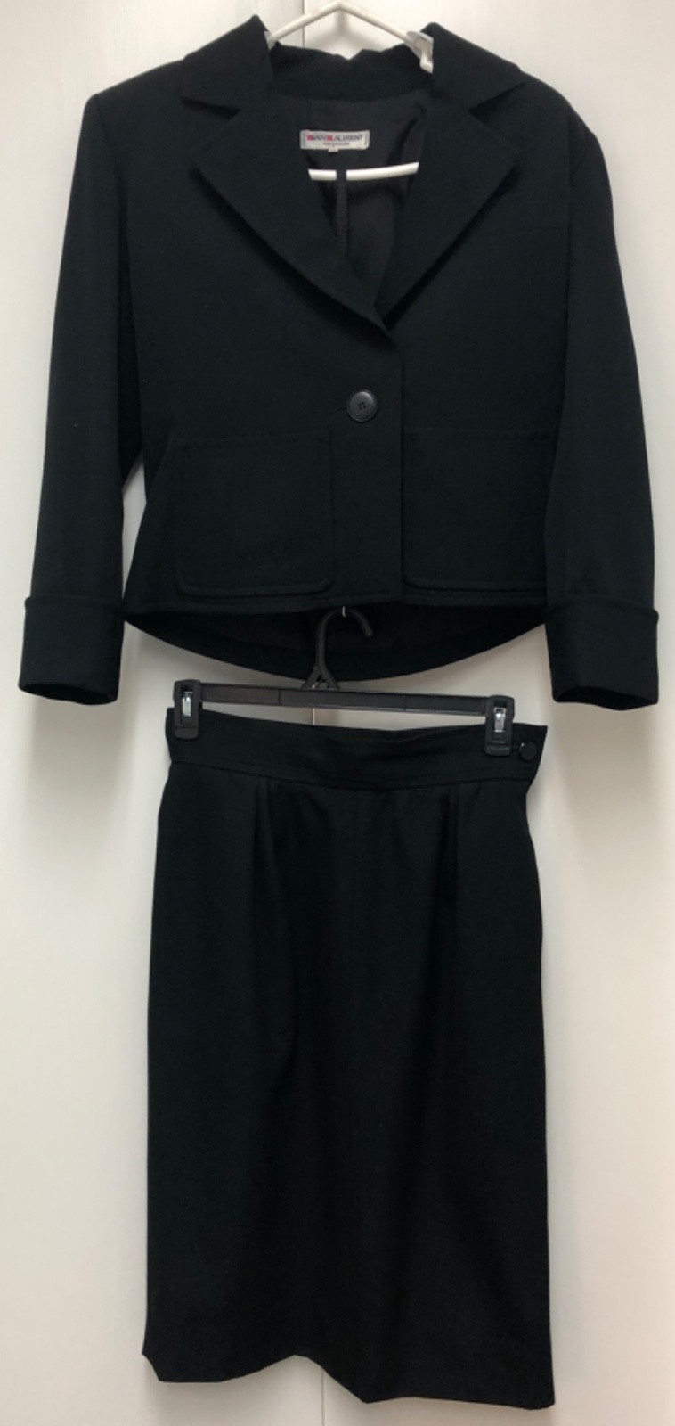 Tuta donna vintage Saint Laurent Rive Gauche 2 pezzi lana nera taglia 44 12