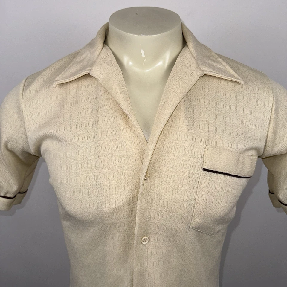 Camisa De Colección Años 60 70 Para Hombres Tejido Elástico Poliéster Disco Rata Paquete MCM Mod Pequeña Foto 2 de 4