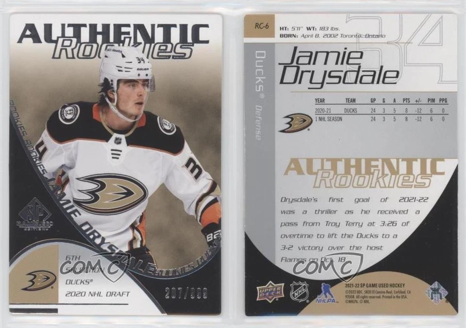 2021 Upper Deck SP Game Used 2003-04 Retro Rookies /999 Jamie Drysdale #RC-6 RC - Image 3 of 3