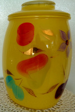 Vintage Yellow Hand Painted Bartlett Collins Cookie Jar w/ Lid Fruit and Flowers
