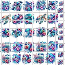 Ocean Creatures Turtle &  Waterslide Nail Decals Set Of 50 Multiple Sizes & More