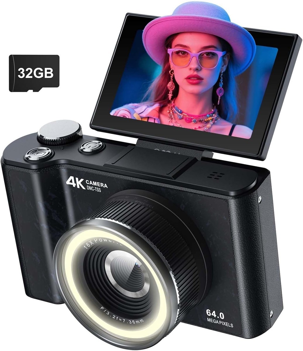 デジタルカメラ W ONE W&O 4K Digital Camera, 64MP Cameras with 180° Flip Screen for
