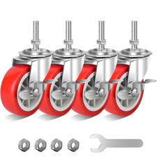 3 Inch Heavy Duty Stem Casters Swivel Wheels With Brake 3/8 16 x 1-1/2 Set OF