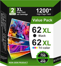 62XL Ink Cartridges Black and Colour Replacement for HP 62 Ink Cartridges Twin P