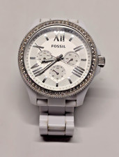 FOSSIL Watch AM-4494 White Multi Dial w/ Swarovski Crystals 6.25" New Batt
