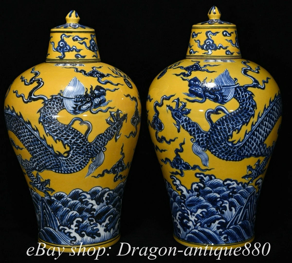 陶瓷龙黄色中国风雕像、雕像| eBay
