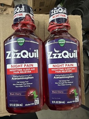 (2) Vicks ZzzQuil Night Pain Black Cherry 12oz ~EXP: 12/27