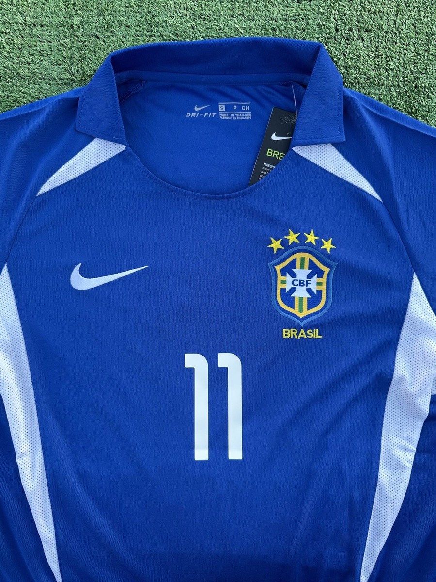 Ronaldinho #11 Brazil 2002-04 WC Away Retro Soccer Jersey Football