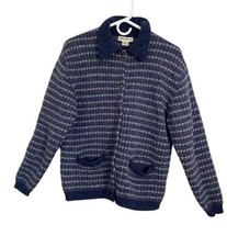 VTG Eddie Bauer Sweater Jacket Pockets 100 Wool Comfy Cozy Cardigan Blue Gray
