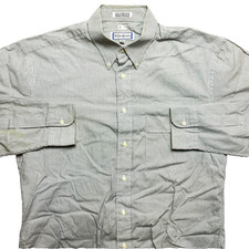 VINTAGE Yves Saint Laurent Shirt Mens 15.5 Blue Long Sleeve Button Down Striped