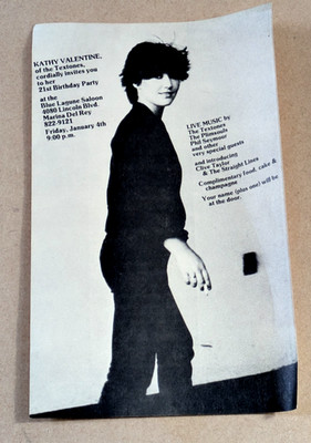 Unique Kathy Valentine Textones Go-Go's Memorabila Birthday Invitation ! 1980