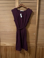 NWT LOFT Womens Purple Short Sleeve Casual Elastic Tie-Up Cotton Dress; Size M