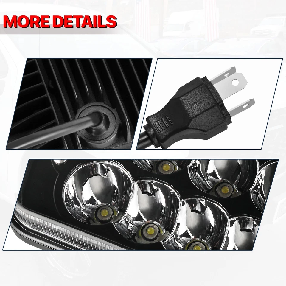 Black Housing 7X6 H6054 LED Headlights for 85-91 Plymouth Colt Conquest Voyager - Image 4 of 4