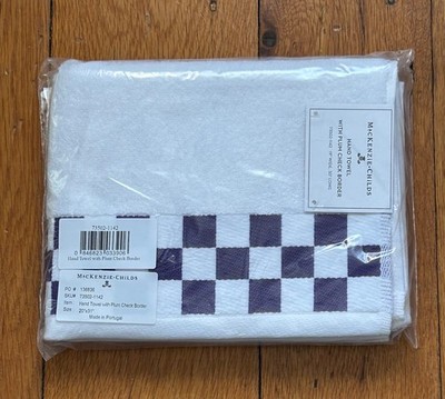 MacKenzie-Childs White with Plum Check Border Hand Towel - Brand New!