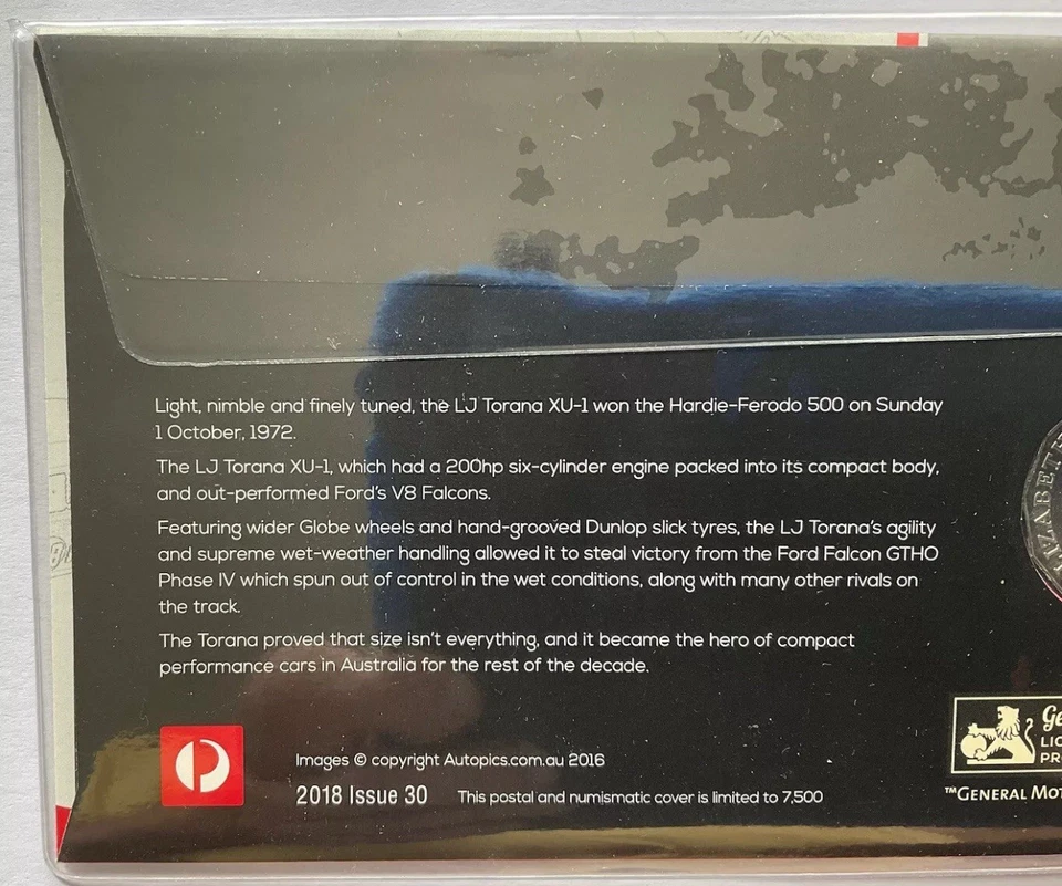 PNC Australia 2018 Holden 1972 LJ Torana XU-1 Motorsport Legend RAM 50c Coin - image 3 of 3