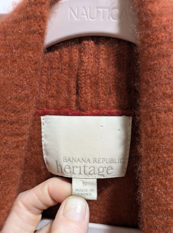 Cárdigan Banana Republic Mujer 100% Cachemira Cuello Chal Mediano Showgirl Naranja Foto 2 de 4