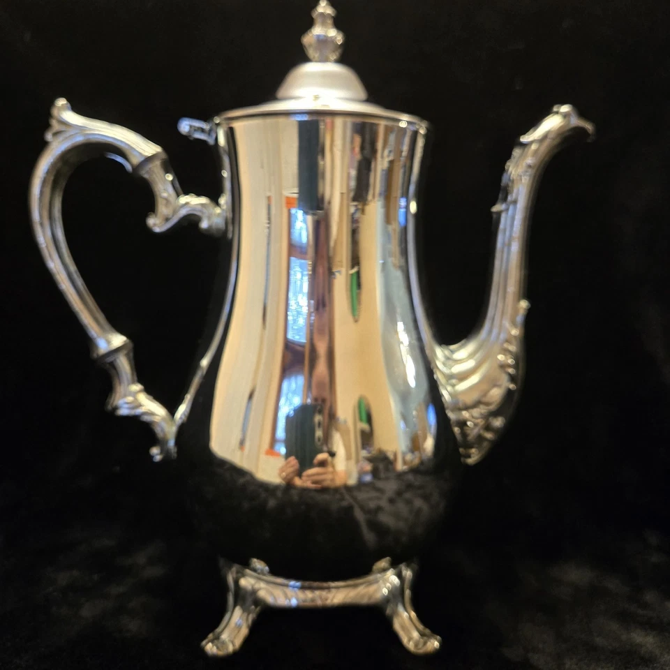 Cafetera plateada internacional vintage Estate Sale con tapa adjunta Foto 2 de 4