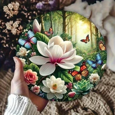 7.87inch Romantic Tulip Garden Sunlight Effect Round Aluminum Metal Wall Art