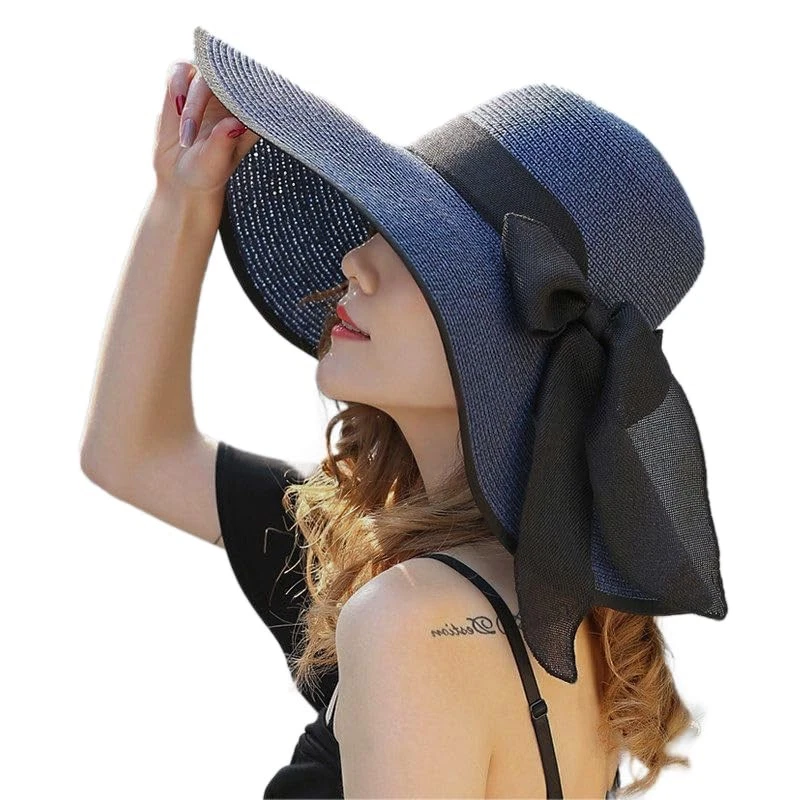 Women Beach Sun Hats Big Wide Brim Straw Hat UPF 80+ UV Protection Packable