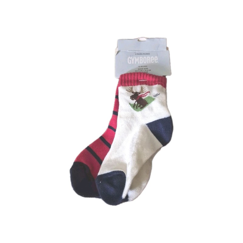 Gymboree 12-18 mo NEW 2 pack of sledding moose winter holiday baby boy socks set