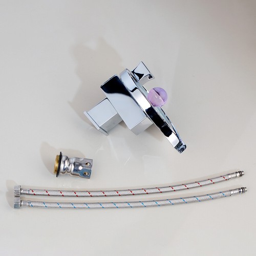 Chrome Bathroom Faucet Round LED Waterfall Spout Mixer Basin Sink Deck Mount Tap - Picture 12 of 12
