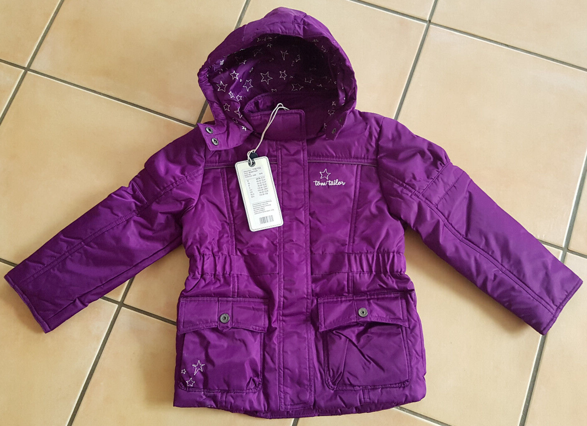 NEU Tom Tailor Winterjacke 116/122 lila Jacke Kapuze Mädchen stars  Sterne