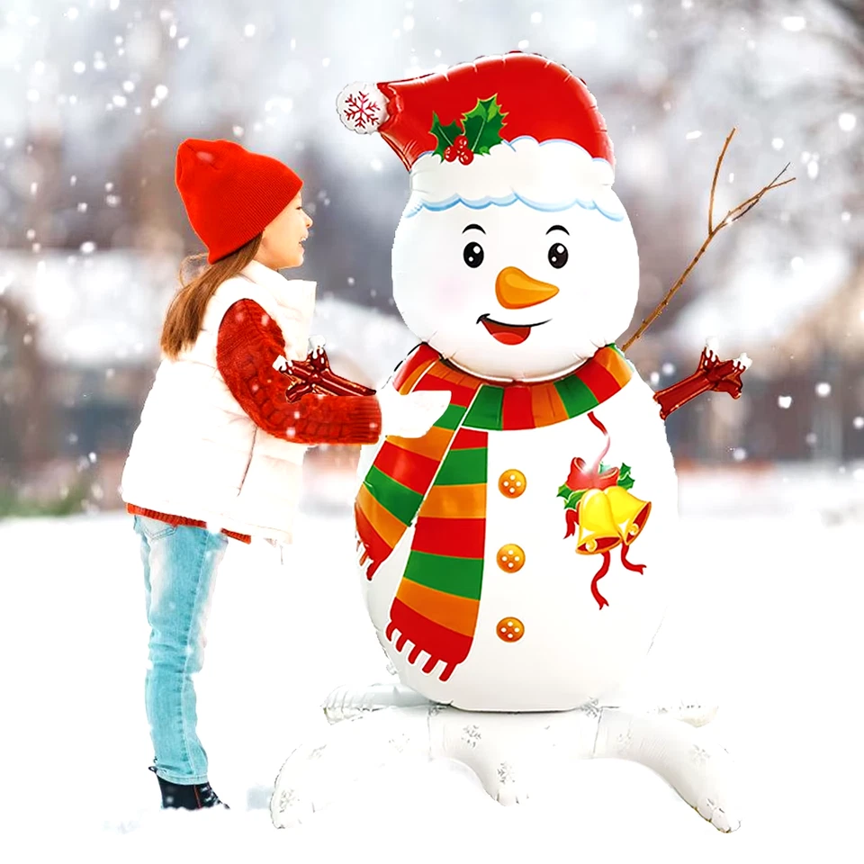 Muñeco de nieve de Navidad de 50 pulgadas globo de papel aluminio de pie con copo de nieve sombrero rojo Foto 4 de 4
