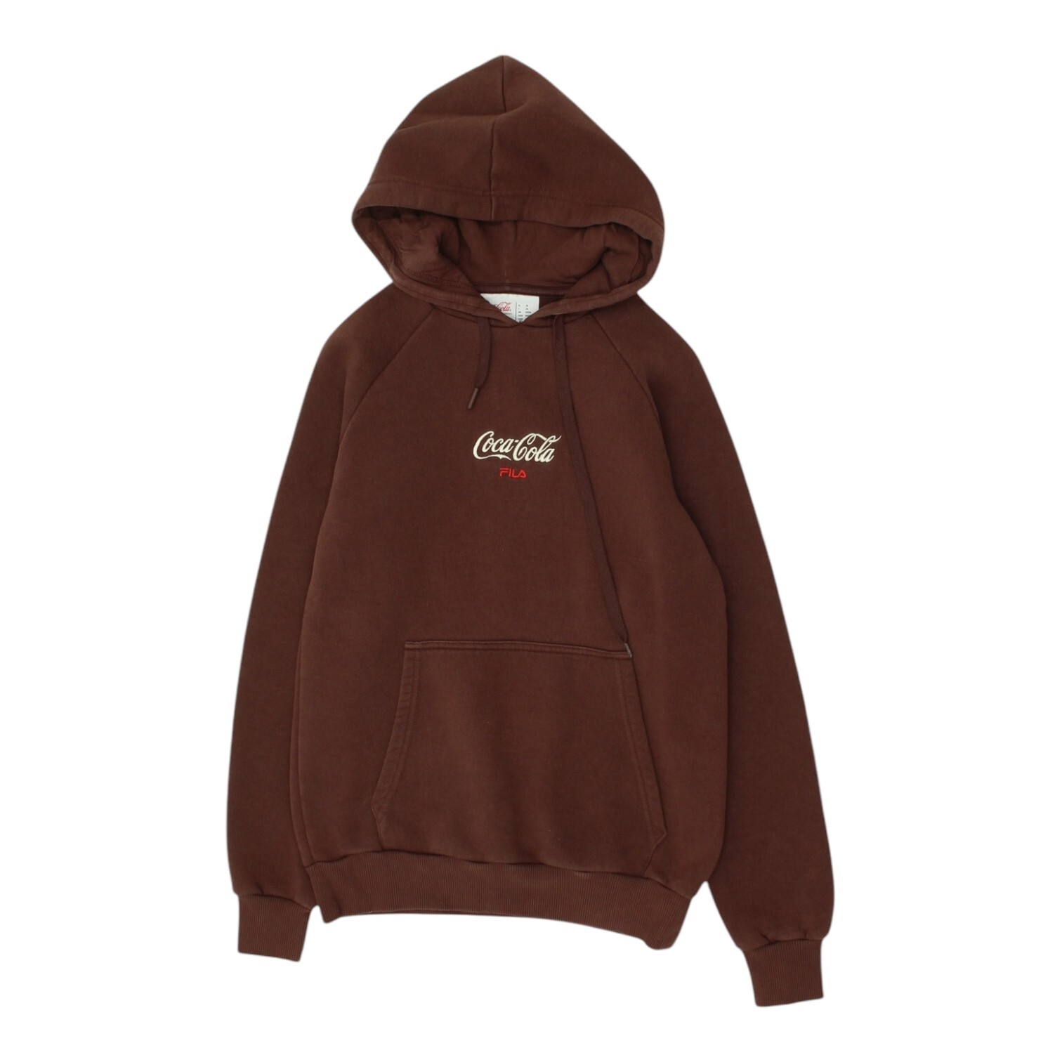 Felpa con cappuccio pullover Coca Cola x Fila uomo marrone Collab abbigliamento sportivo vintage