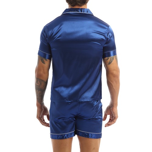 Mens Silk Satin Pajamas Set Short Sleeve Shirts Top Pants Sleepwear Underwear - Picture 13 of 66