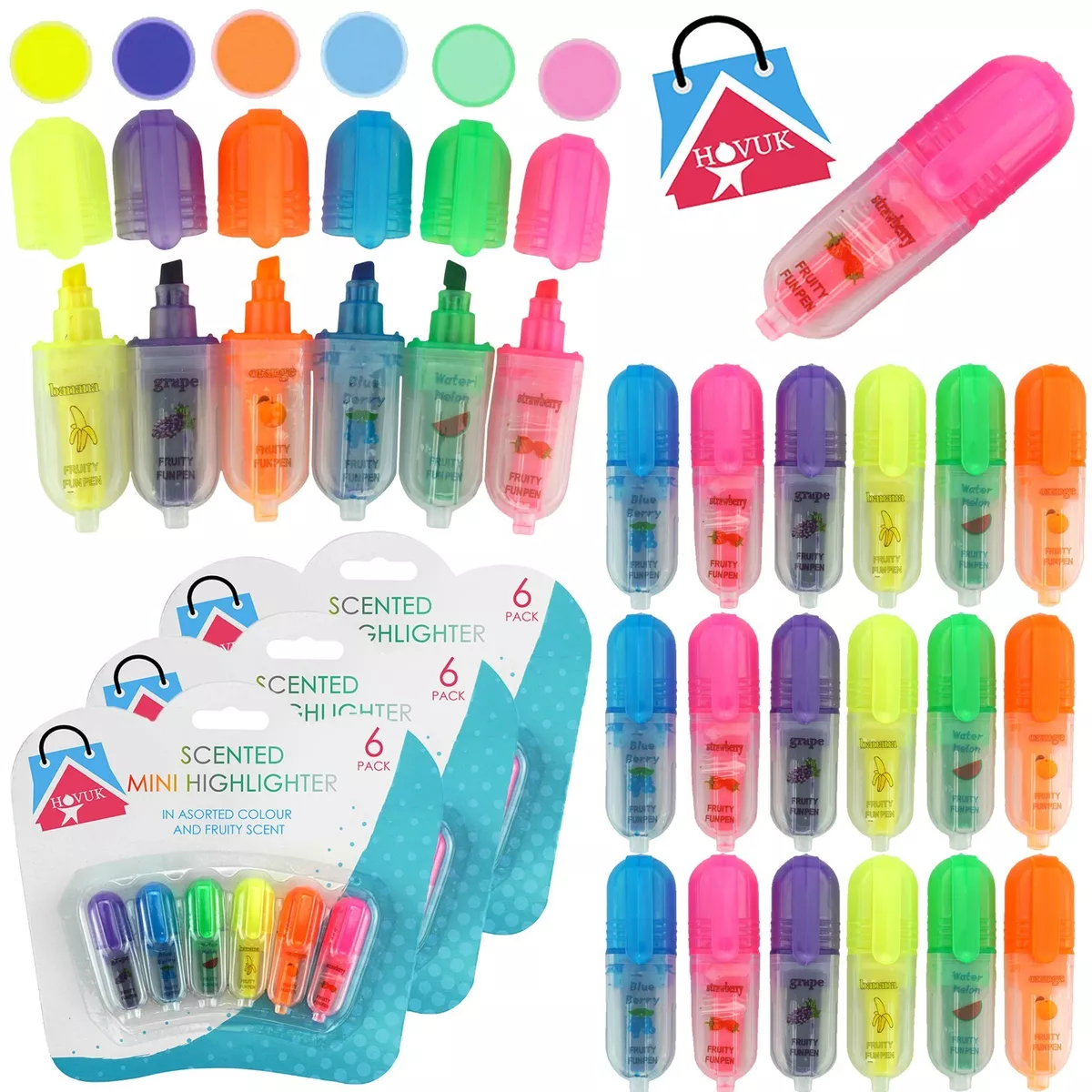 6-36Pcs Fruity Scented Highlighters Pens 6cm Assorted Bright