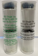 200 Glass Capillary Tubes. 0.03 ml. Rubber Bulbs Included.
