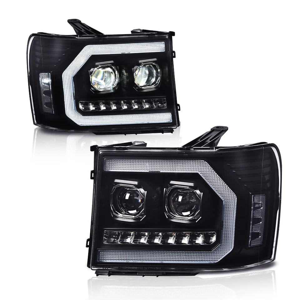 Fit For 2007-2013 GMC Sierra 1500 2500HD 3500HD LED DRL Tube Projector Headlight - Image 2 of 4