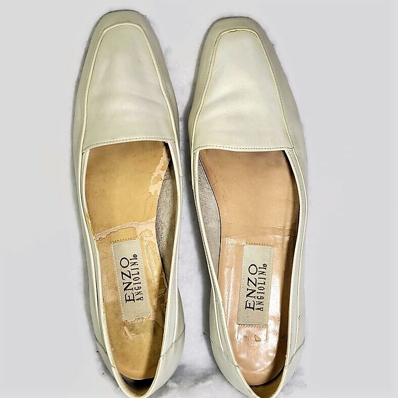 Vtg Enzo Angiolini Soft White Leather Flats LADY Slip Ons Vtg Enzo Angiolini Soft White Leather Flats LADY Slip Ons