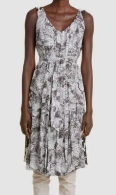 Dries Van Noten Damara Floral Print Silk Blend A-Line Dress in Ecru at Nordstrom, Size 4 Us