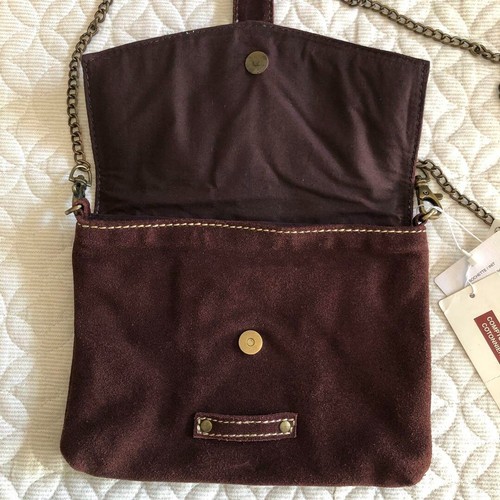 Borsa pochette Comptoir des Cotonniers pelle scamosciata catena tracolla marrone NUOVA! - Foto 2 di 6