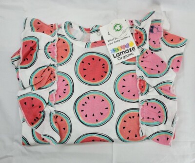 Lamaze Childrens Ruffled Watermelon Romper with Snap Closure 100% Organic Cotton