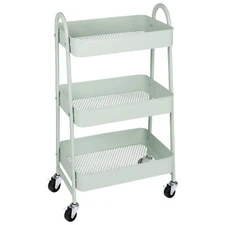 3 Tier Small Rolling Cart, Metal Utility Kitchen/Bathroom Trolley with Wheels