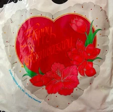 "Happy Anniversary" Large 18" Heart Shaped Vintage Mylar Foil Balloon