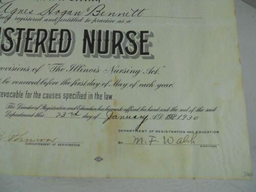 Papel de certificado de enfermera registrada vintage del estado de Illinois médico efímero - Imagen 5 de 14