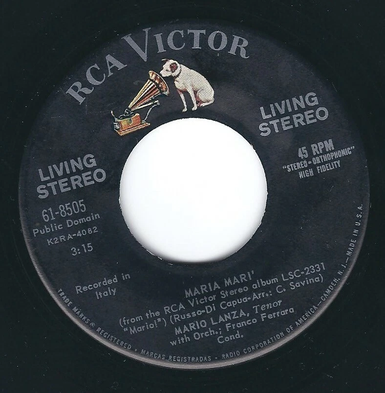 MARIO LANZA "Funiculi´ Funicula´/Maria Mari´" LIVING STEREO RCA VICTOR 61-8505 - Image 4 of 4